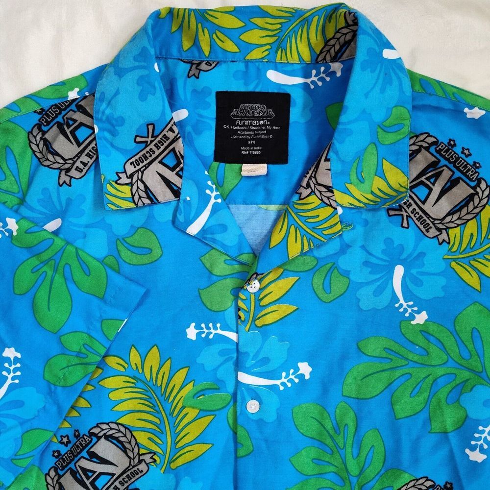 My Hero Academia Men Size L Short Sleeve Button Up Hawaiian Shirt
